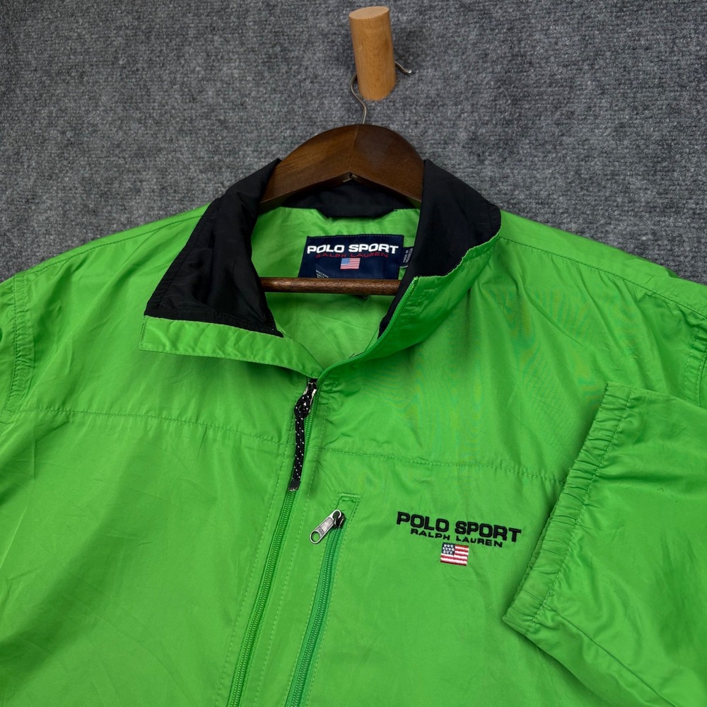 Polo Sport Jacket Mens XL Green Ralph Lauren Windbreaker Full Zip Lightweight